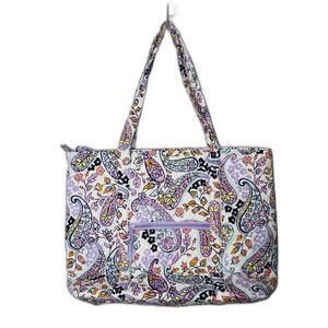 VERA BRADLEY Maddalena Paisley Vera Tote Bag Carry On White and Purple NEW
